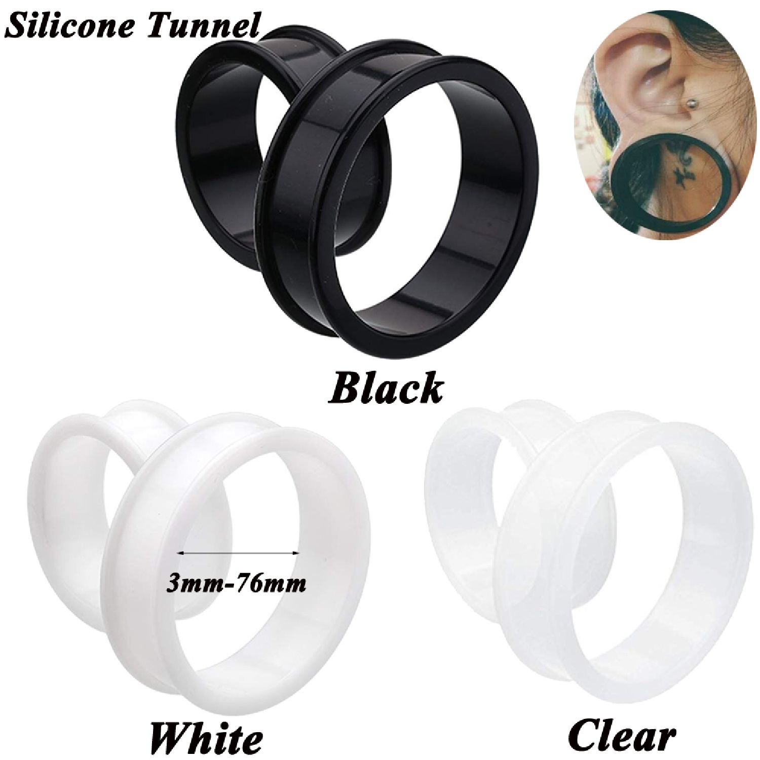 Body Jewelry Ear Gauges - 2pcs Supersize flessibile in silicone doppio