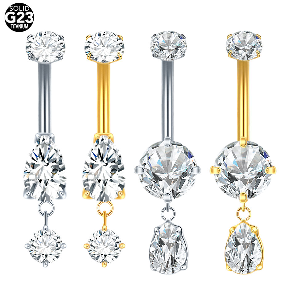Belly Bar Titanium - 1/5PCS Titanio Cristallo Zircone Teardrop Ciondola